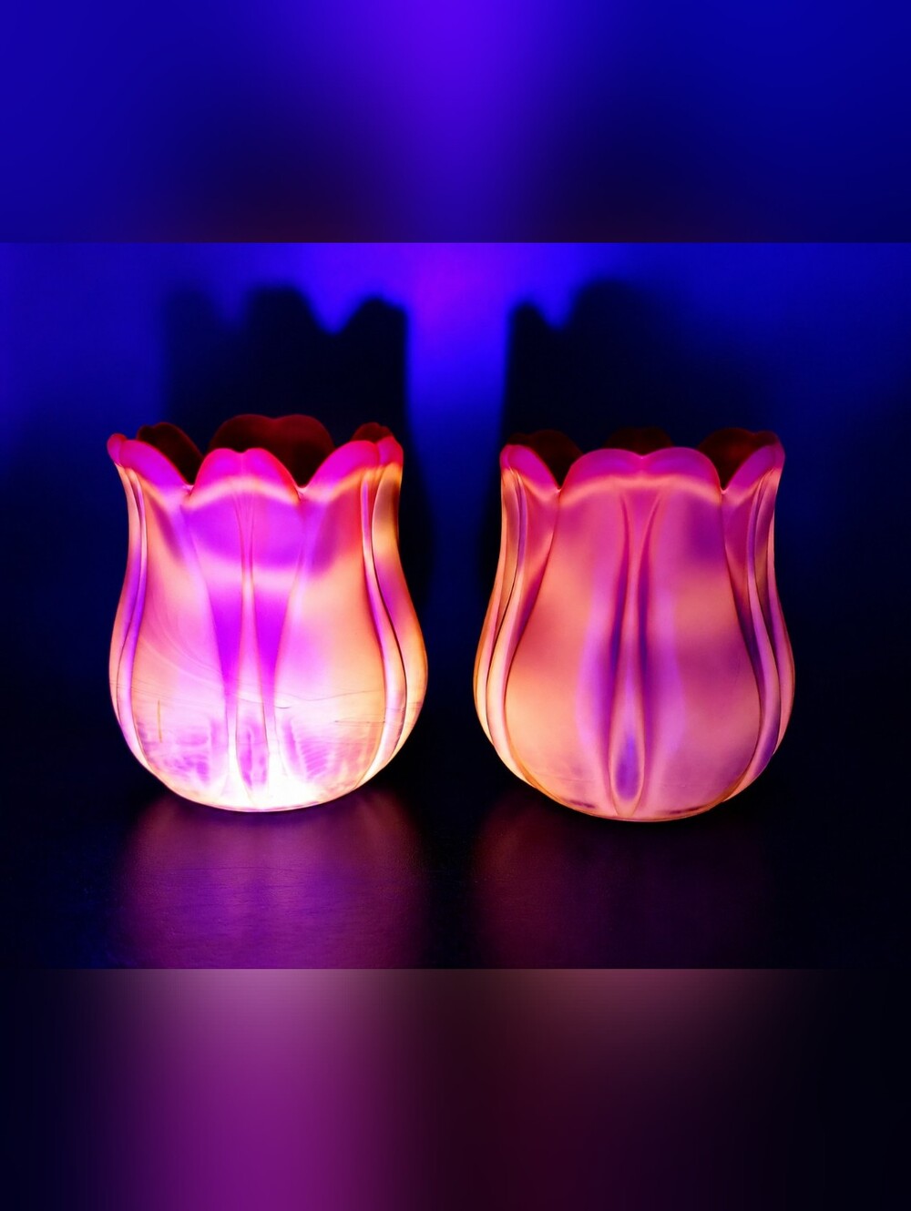 Pair Vintage Faroy Glass Votive Candleholders Ruby Amberina Satin Glow USA Read!
